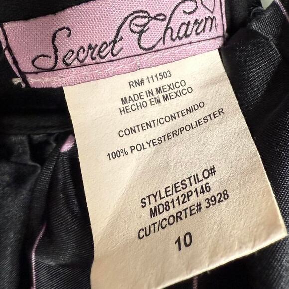 Y2K Secret Charm Junior 10 Babydoll Bubble Mini Dress Black Purple Party Floral - Picture 4 of 8